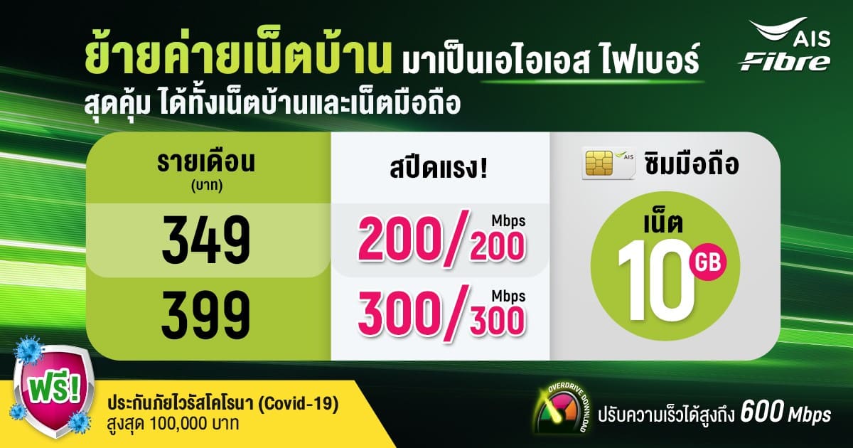 ลูกค้า เน็ต 3BB เน็ตบ้านทรู ฯลฯ ย้ายค่ายมา AIS Fiber ลด 50% ลูกค้า เน็ต 3Bb เน็ตบ้านทรู ฯลฯ ย้ายค่ายมา Ais Fiber ลด 50%